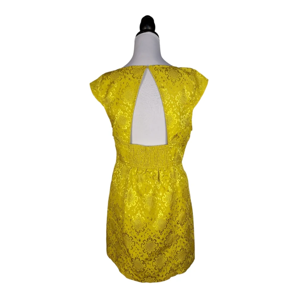 Urban Outfitters Coquette Regencycore Yellow Jacquard Keyhole Back  Mini Dress L - Picture 3 of 8
